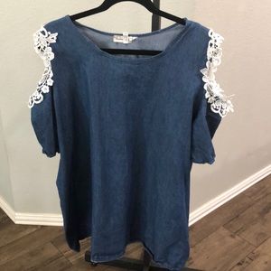 Denim Shirt- Cold Shoulder & Lace